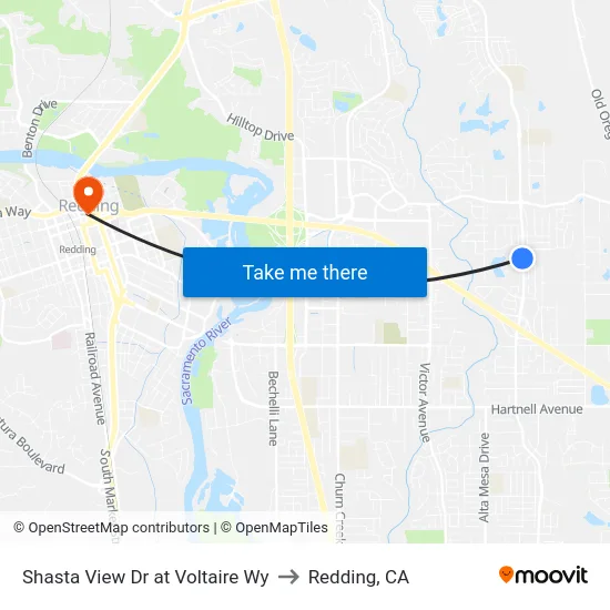 Shasta View Dr at Voltaire Wy to Redding, CA map