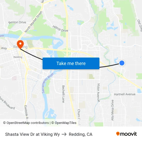 Shasta View Dr at Viking Wy to Redding, CA map