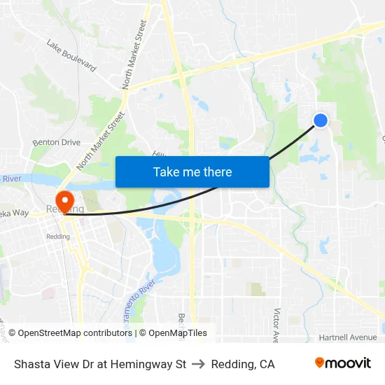 Shasta View Dr at Hemingway St to Redding, CA map