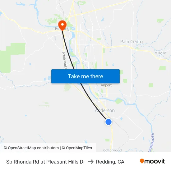 Sb Rhonda Rd at Pleasant Hills Dr to Redding, CA map