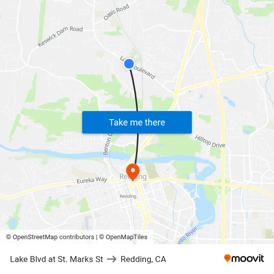 Lake Blvd at St. Marks St to Redding, CA map