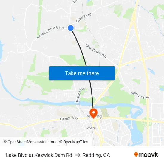 Lake Blvd at Keswick Dam Rd to Redding, CA map