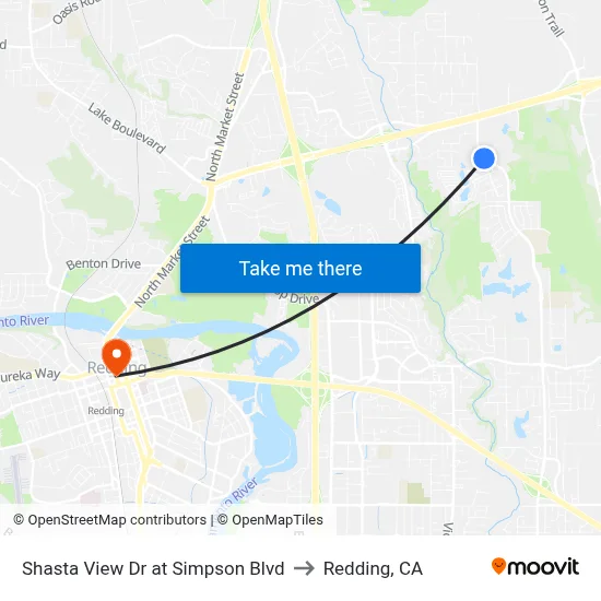 Shasta View Dr at Simpson Blvd to Redding, CA map
