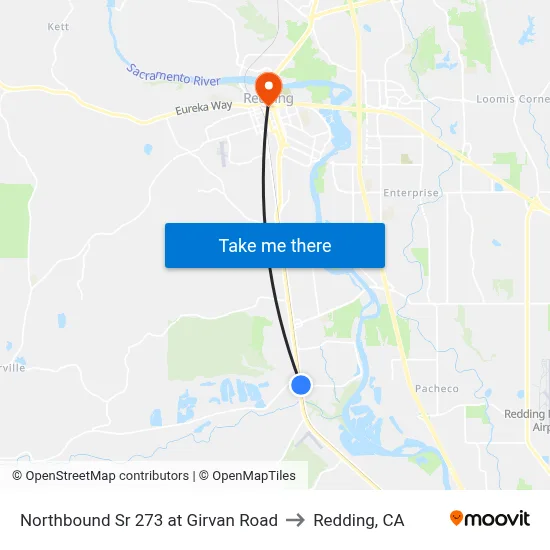 Northbound Sr 273 at Girvan Road to Redding, CA map