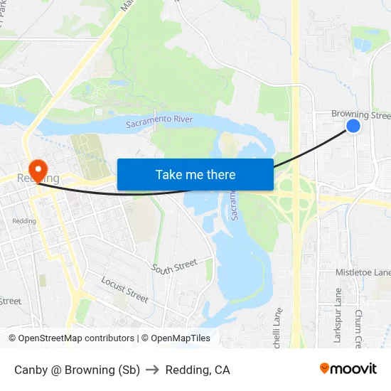 Canby @ Browning (Sb) to Redding, CA map