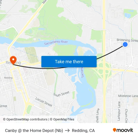Canby @ the Home Depot (Nb) to Redding, CA map