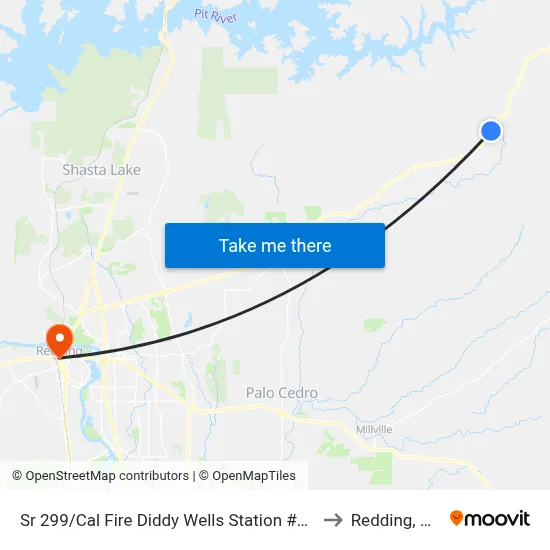 Sr 299/Cal Fire Diddy Wells Station #74 to Redding, CA map