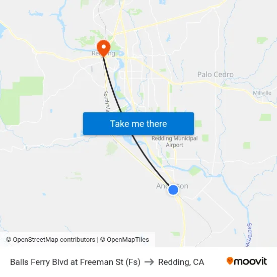 Balls Ferry Blvd at Freeman St (Fs) to Redding, CA map