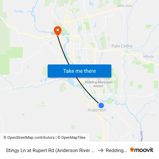 Stingy Ln at Rupert Rd (Anderson River Park) (Ns) to Redding, CA map
