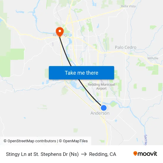 Stingy Ln at St. Stephens Dr (Ns) to Redding, CA map
