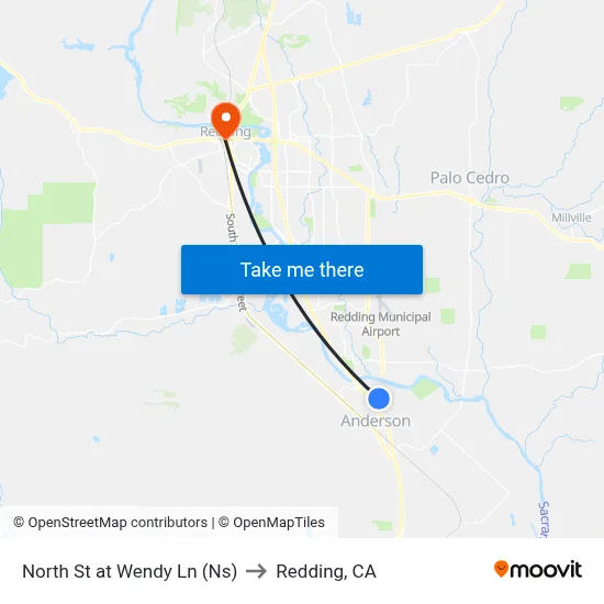 North St at Wendy Ln (Ns) to Redding, CA map