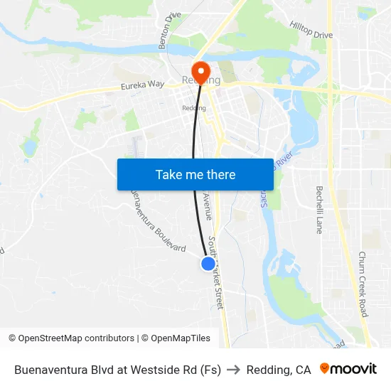 Buenaventura Blvd at Westside Rd (Fs) to Redding, CA map