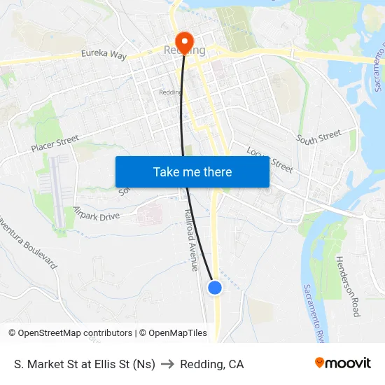 S. Market St at Ellis St (Ns) to Redding, CA map
