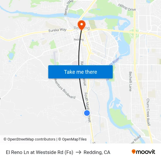 El Reno Ln at Westside Rd (Fs) to Redding, CA map