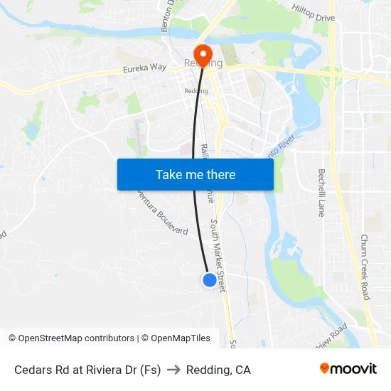 Cedars Rd at Riviera Dr (Fs) to Redding, CA map