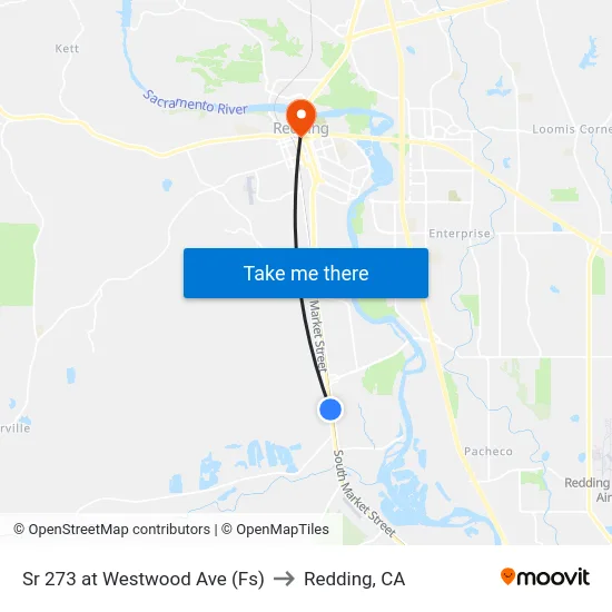 Sr 273 at Westwood Ave (Fs) to Redding, CA map