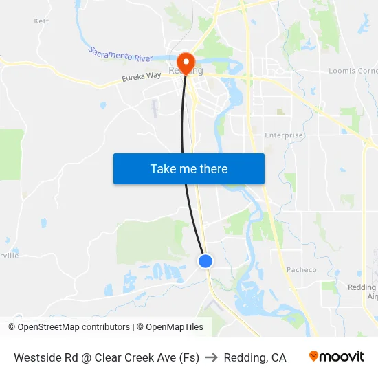 Westside Rd @ Clear Creek Ave (Fs) to Redding, CA map