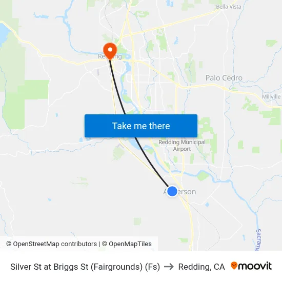 Silver St at Briggs St (Fairgrounds) (Fs) to Redding, CA map