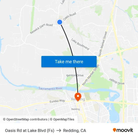 Oasis Rd at Lake Blvd (Fs) to Redding, CA map