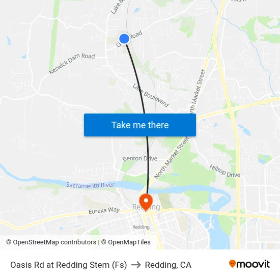 Oasis Rd at Redding Stem (Fs) to Redding, CA map