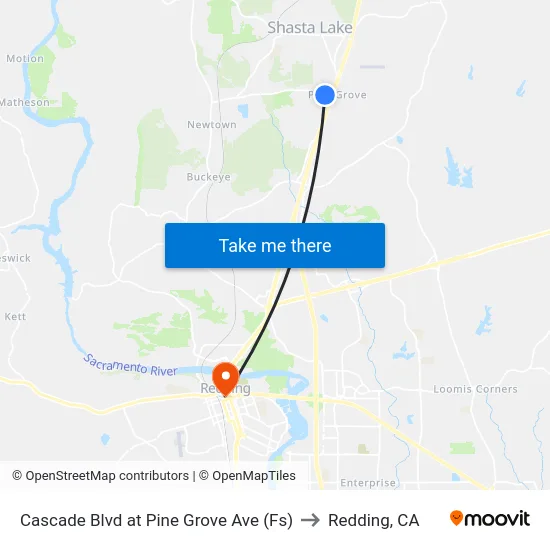 Cascade Blvd at Pine Grove Ave (Fs) to Redding, CA map