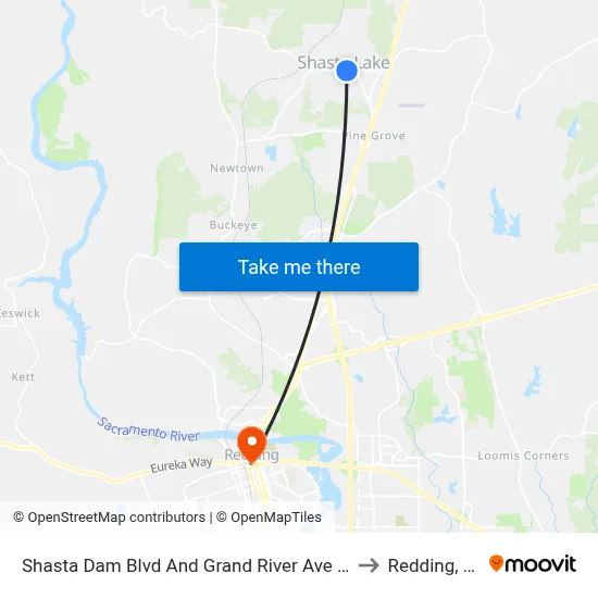 Shasta Dam Blvd And Grand River Ave (Ns) to Redding, CA map