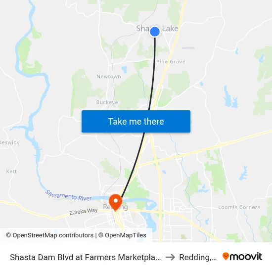 Shasta Dam Blvd at Farmers Marketplace (Mb) to Redding, CA map