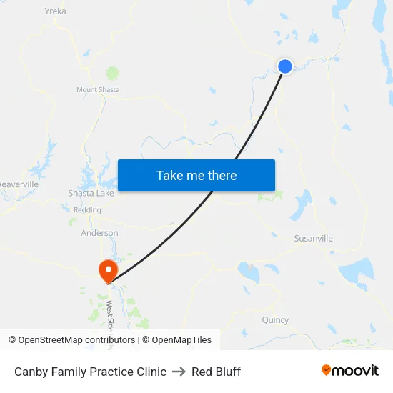 Canby Family Practice Clinic to Red Bluff map