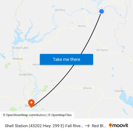 Shell Station (43202 Hwy. 299 E) Fall River Mills to Red Bluff map