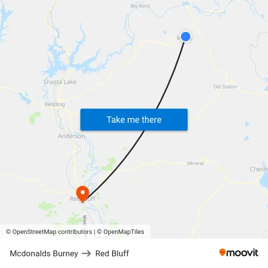 Mcdonalds Burney to Red Bluff map