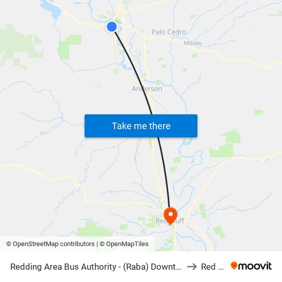 Redding Area Bus Authority - (Raba) Downtown Transit Center to Red Bluff map