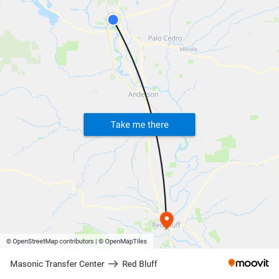 Masonic Transfer Center to Red Bluff map