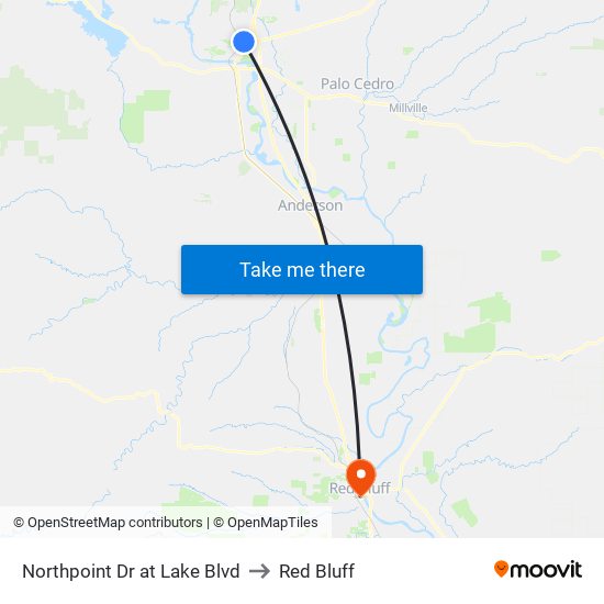 Northpoint Dr at Lake Blvd to Red Bluff map