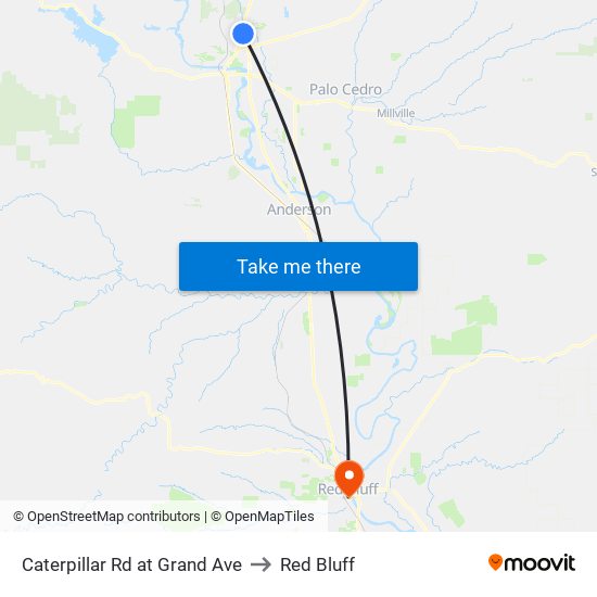 Caterpillar Rd at Grand Ave to Red Bluff map