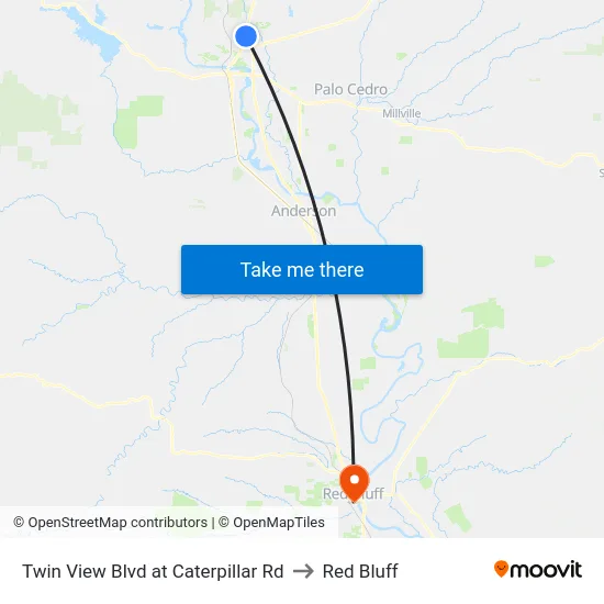 Twin View Blvd at Caterpillar Rd to Red Bluff map