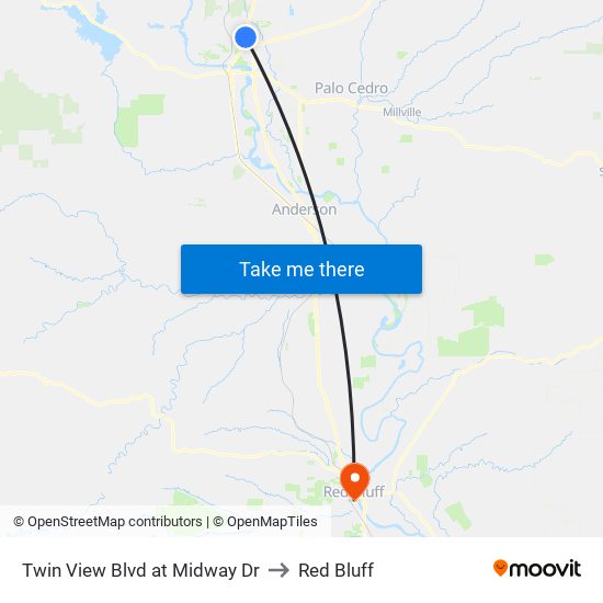 Twin View Blvd at Midway Dr to Red Bluff map