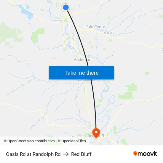 Oasis Rd at Randolph Rd to Red Bluff map