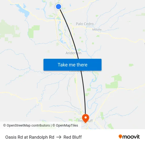 Oasis Rd at Randolph Rd to Red Bluff map