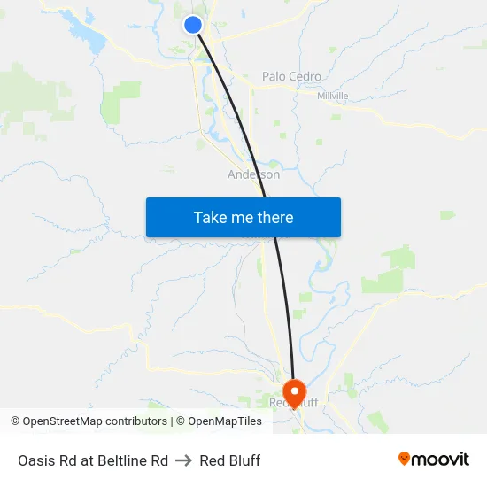 Oasis Rd at Beltline Rd to Red Bluff map