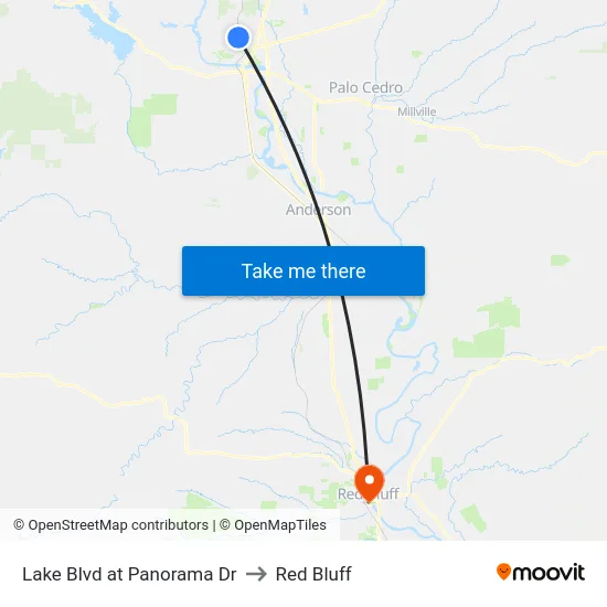 Lake Blvd at Panorama Dr to Red Bluff map
