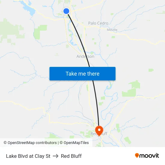 Lake Blvd at Clay St to Red Bluff map