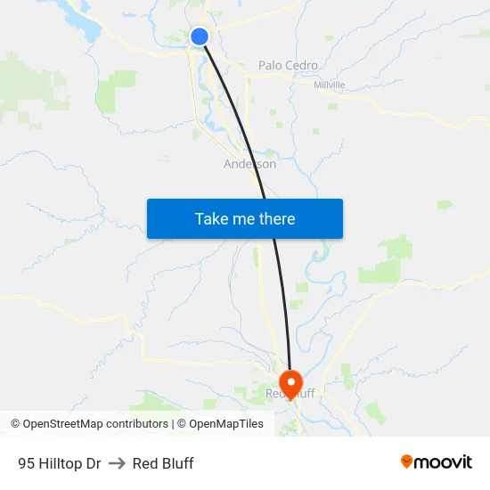95 Hilltop Dr to Red Bluff map