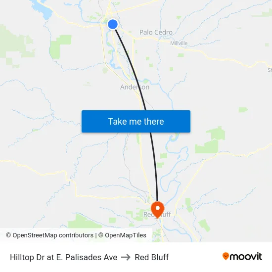 Hilltop Dr at E. Palisades Ave to Red Bluff map