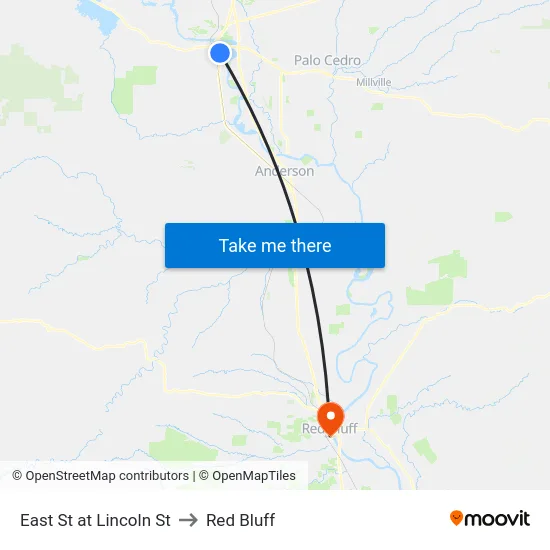 East St at Lincoln St to Red Bluff map