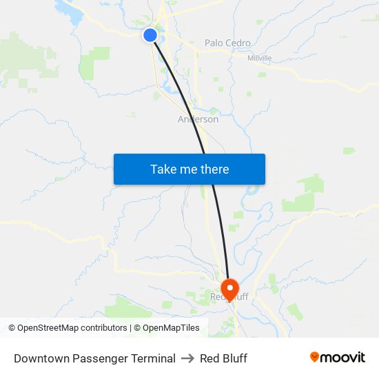 Downtown Passenger Terminal to Red Bluff map