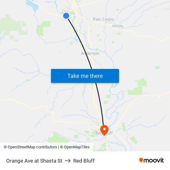 Orange Ave at Shasta St to Red Bluff map