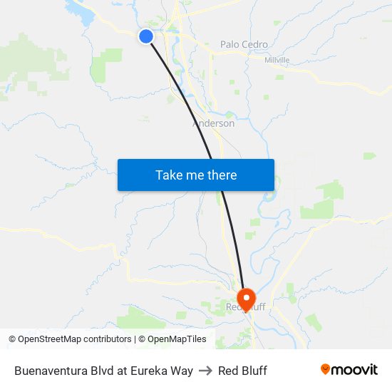 Buenaventura Blvd at Eureka Way to Red Bluff map