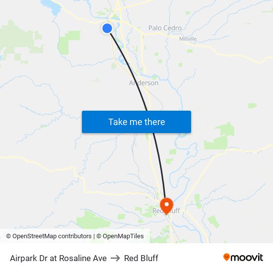 Airpark Dr at Rosaline Ave to Red Bluff map