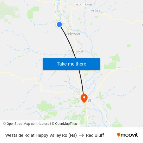 Westside Rd at Happy Valley Rd (Ns) to Red Bluff map