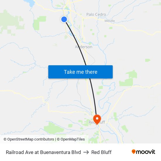Railroad Ave at Buenaventura Blvd to Red Bluff map